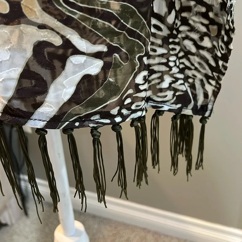 NWT CHICO’S Ruana Animal Print Burnout Sheer Fringe Cardigan - Picture 7 of 14